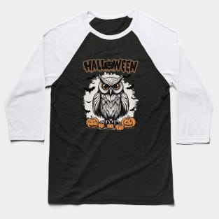 Owl and carving pumpkin Halloween Baseball T-Shirt